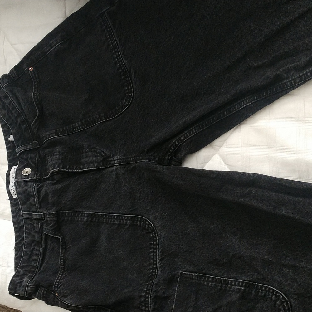 Zara loose utility jeans in washed black, size 10